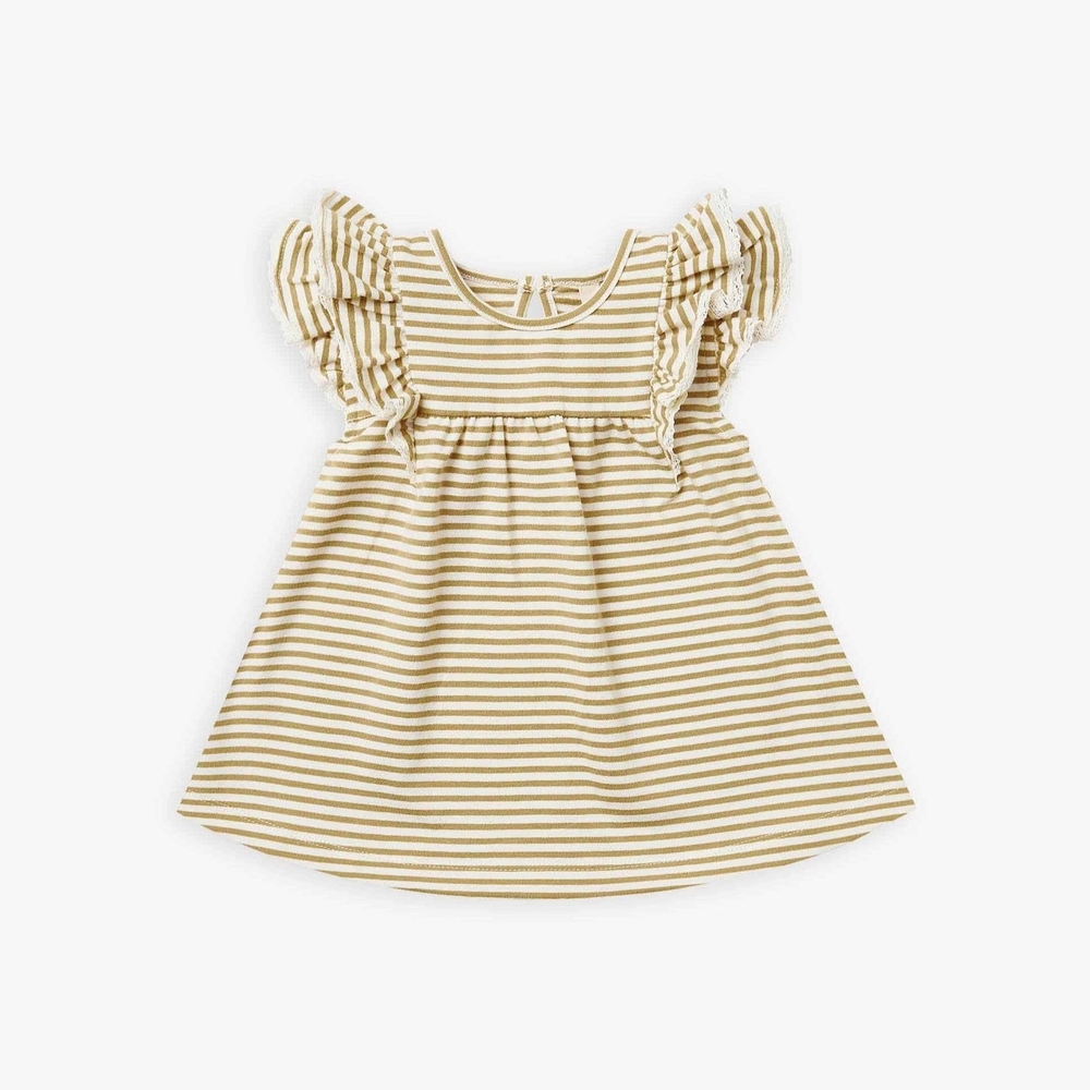 Quincy Mae Striped Cream and Tan Kids Dress